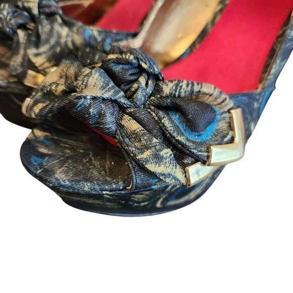 Sam Edelman Heels Womens 8.5 Stiletto Platform Peacock Animal Print Peep Toe - Picture 6 of 9